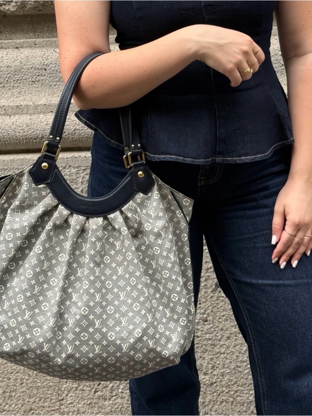 Louis Vuitton Gray Monogram idylle Canvas Hobo with Black Trim immaculate